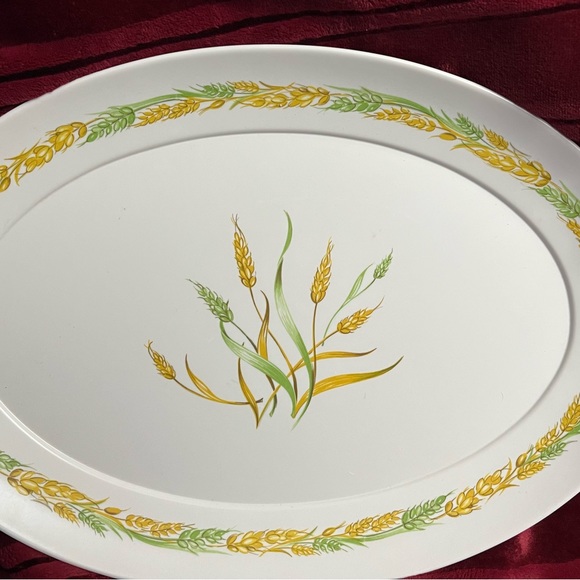 Vintage Brookpark Green and Gold Wheat Platter - Picture 2 of 6